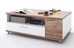 Couchtisch 115 x 70 cm NB weiß /Hochglanz weiß mit Sterling Oak