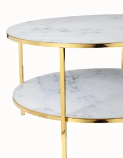 Couchtisch 80 x 80 cm rund gold/weiß mit Ablage