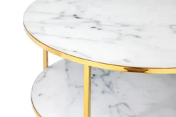 Couchtisch 80 x 80 cm rund gold/weiß mit Ablage