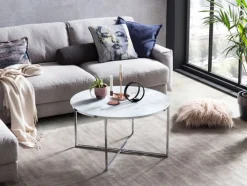 Couchtisch 80 x 80 cm rund weiß/chrom