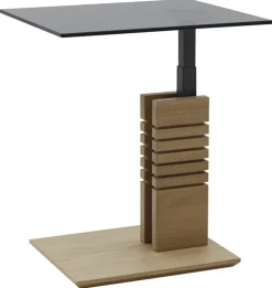 Couchtisch 55 x 55 x 47 cm, Glas, teilmassiv Wildeiche/Grau