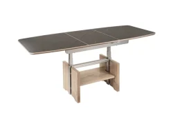 Couchtisch 120 x 70 x 54–73 cm Kunststoff / Eiche furniert Bianco lackiert braun/Marmara Nero Grau