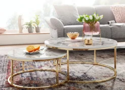 Couchtisch 2er Set Goldfarbig/ Marmor Optik Weiß