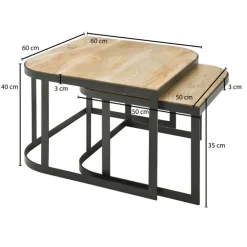 Couchtisch 2er Set Schwarz/ Mango massiv Braun