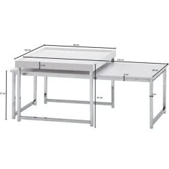 Couchtisch 2er Set Silberfarbig/ Weiß