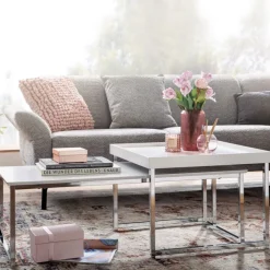 Couchtisch 2er Set Silberfarbig/ Weiß