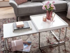 Couchtisch 2er Set Silberfarbig/ Weiß