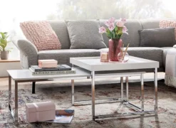 Couchtisch 2er Set Silberfarbig/ Weiß