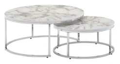 Couchtisch 2er Set Silberfarbig/ Marmor Optik Weiß
