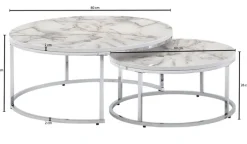 Couchtisch 2er Set Silberfarbig/ Marmor Optik Weiß