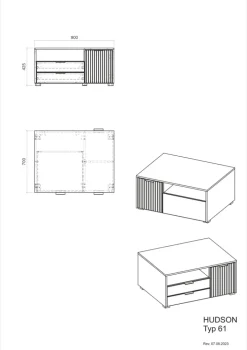 Couchtisch HUDSON 90x70 cm Weiß Matt / Evoke Eiche