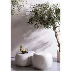 Couchtisch PEBBLE 65x49 cm oval Betonoptik Weiß