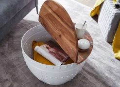 Couchtisch rund Ø 60 cm Metall Weiß/Mango massiv