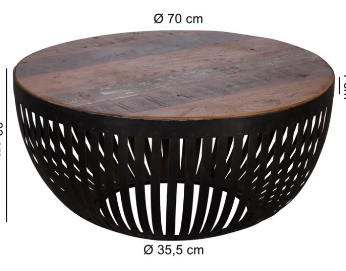 Couchtisch rund 70 cm braun/ schwarz