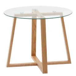 Couchtisch rund 58 cm Eiche/ Klarglas