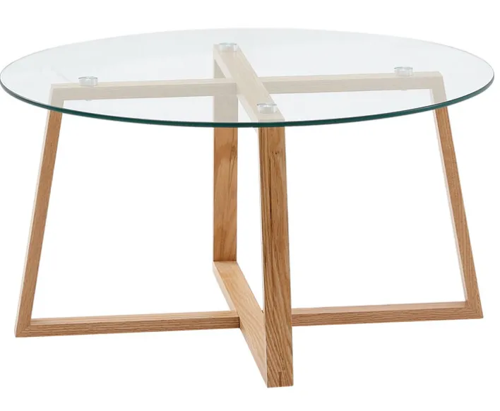 Couchtisch rund 78 cm Eiche/ Klarglas