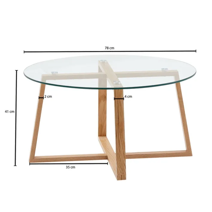 Couchtisch rund 78 cm Eiche/ Klarglas