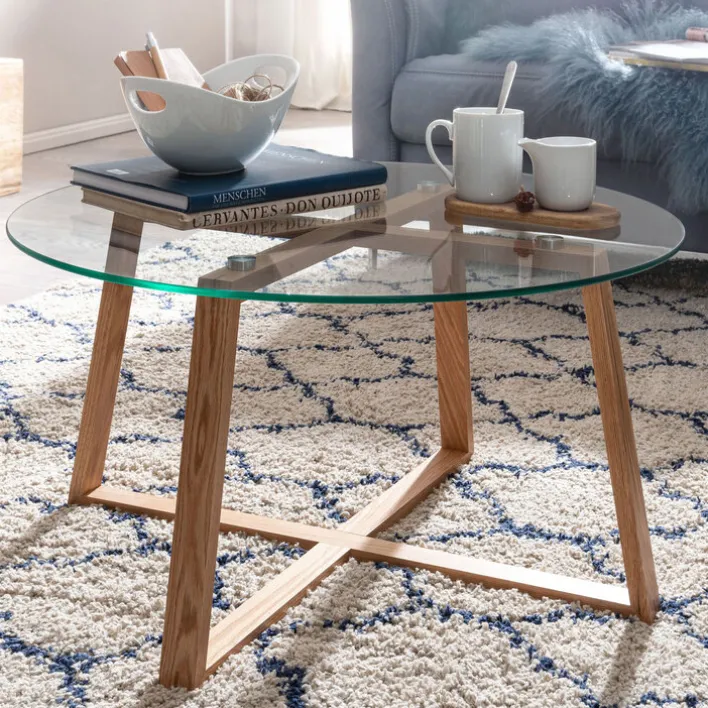 Couchtisch rund 78 cm Eiche/ Klarglas