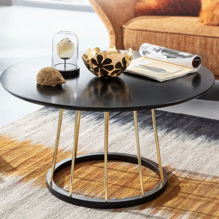 Couchtisch rund 80 cm Goldfarbig/ Schwarz