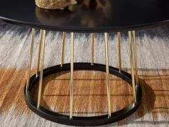 Couchtisch rund 80 cm Goldfarbig/ Schwarz