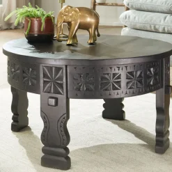 Couchtisch rund 60 cm Mango massiv Schwarz