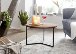 Couchtisch rund 60 cm Schwarz/ Akazie massiv