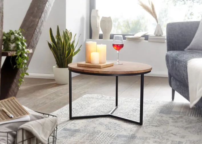 Couchtisch rund 60 cm Schwarz/ Akazie massiv