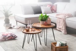 Couchtisch rund 60 cm Schwarz/ Sheesham massiv