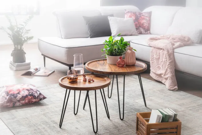 Couchtisch rund 60 cm Schwarz/ Sheesham massiv