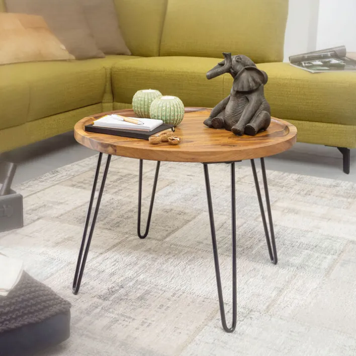 Couchtisch rund 60 cm Schwarz/ Sheesham massiv