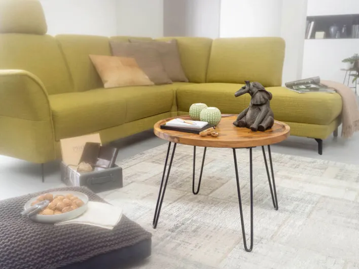 Couchtisch rund 60 cm Schwarz/ Sheesham massiv