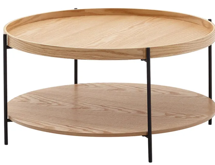 Couchtisch rund 78 cm Schwarz/ Eiche