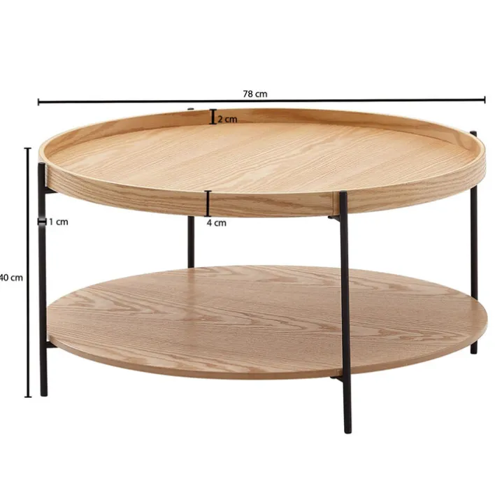 Couchtisch rund 78 cm Schwarz/ Eiche