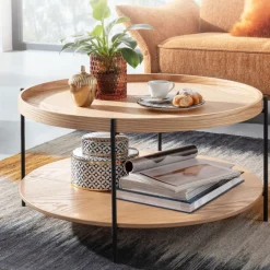 Couchtisch rund 78 cm Schwarz/ Eiche