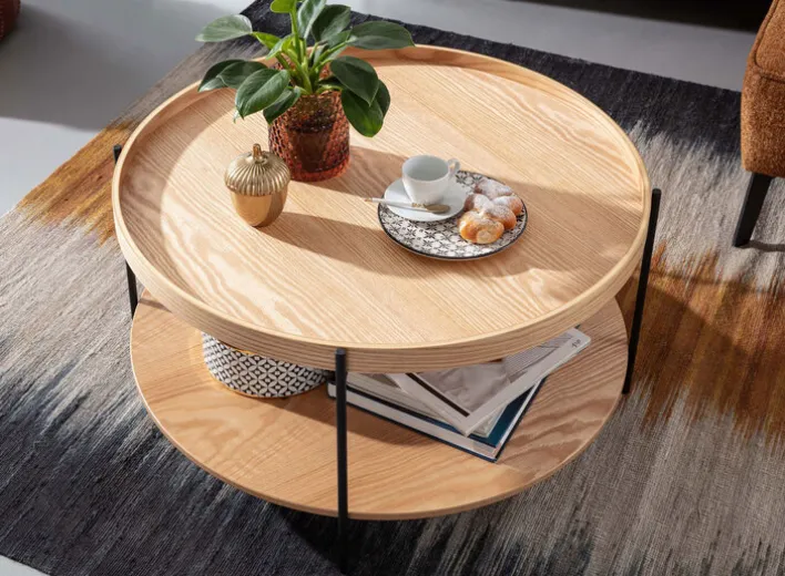 Couchtisch rund 78 cm Schwarz/ Eiche