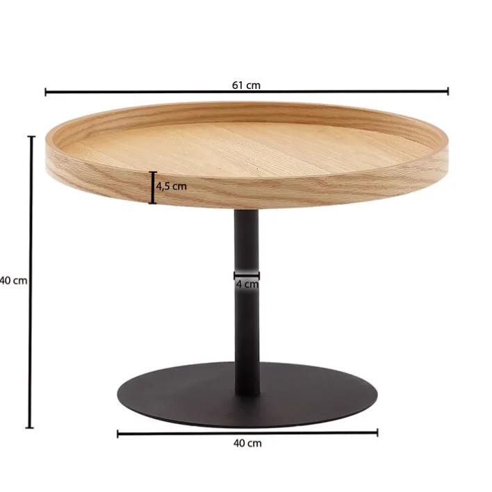 Couchtisch rund 61 cm Schwarz/ Eiche