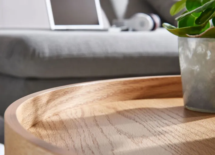 Couchtisch rund 61 cm Schwarz/ Eiche