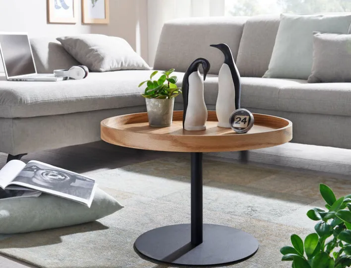 Couchtisch rund 61 cm Schwarz/ Eiche