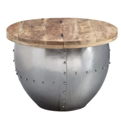 Couchtisch rund 60 cm Silberfarbig/ Mango massiv