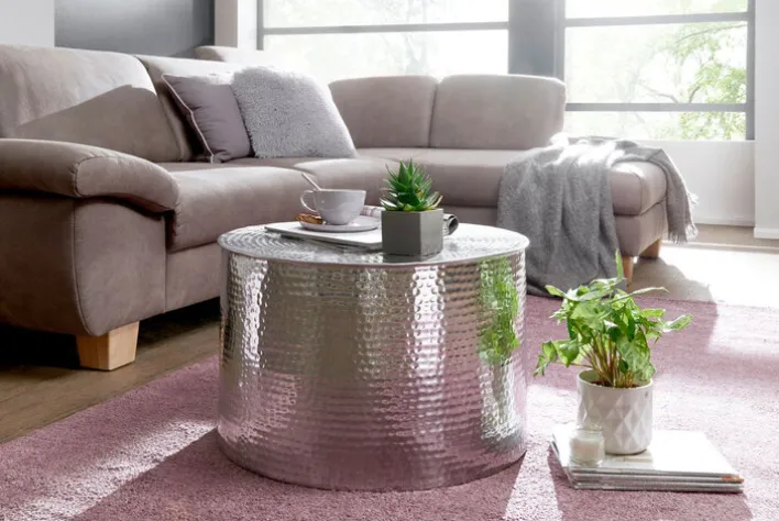 Couchtisch rund 61 cm Silberfarbig