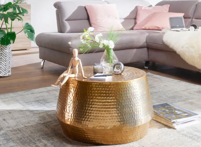 Couchtisch rund 60 x 36 cm Goldfarbig