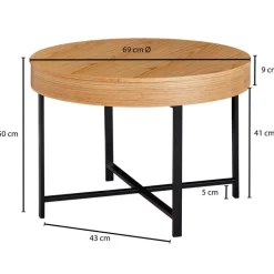 Couchtisch rund 69 x 50 cm Schwarz/ Eiche