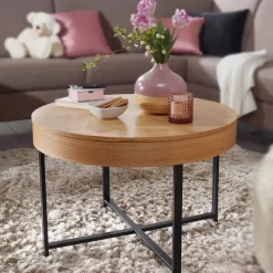 Couchtisch rund 69 x 50 cm Schwarz/ Eiche