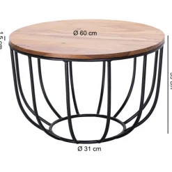 Couchtisch rund 60 x 39 cm Schwarz/ Sheesham massiv