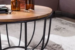 Couchtisch rund 60 x 39 cm Schwarz/ Sheesham massiv