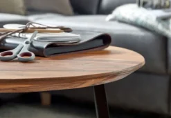 Couchtisch rund 60 x 45 cm Sheesham massiv/Schwarz