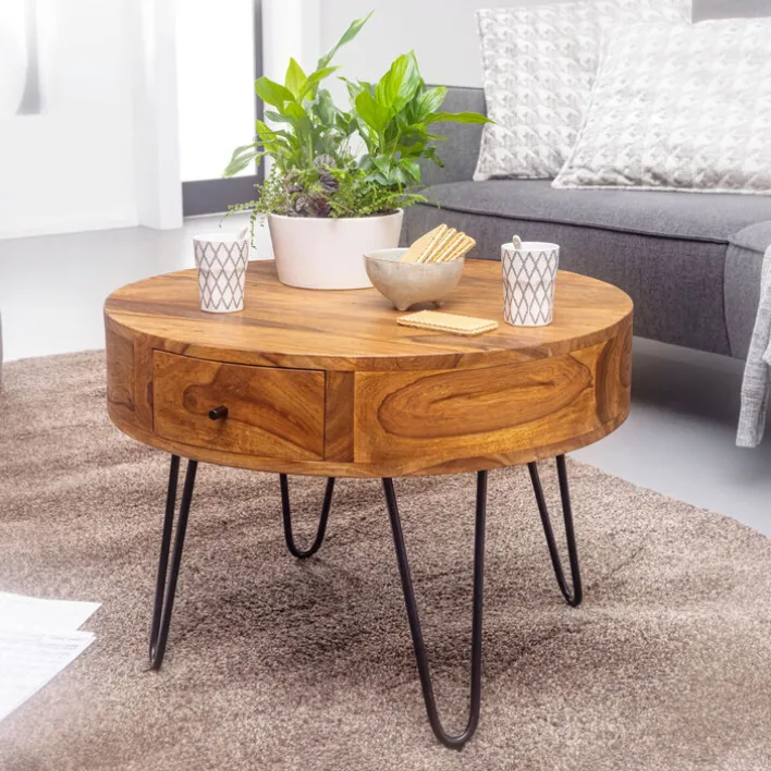 Couchtisch rund 60 x 44 cm Sheesham massiv