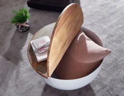 Couchtisch rund 60 x 60 cm Weiß/Mango massiv