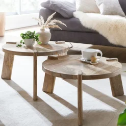Couchtisch rund 2er Set Mango massiv