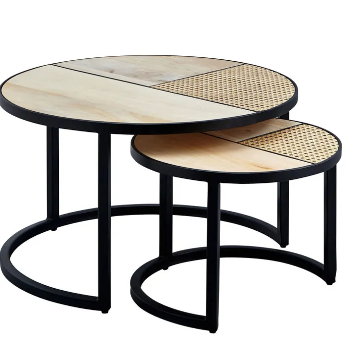 Couchtisch rund 2er Set Schwarz/ Mango massiv